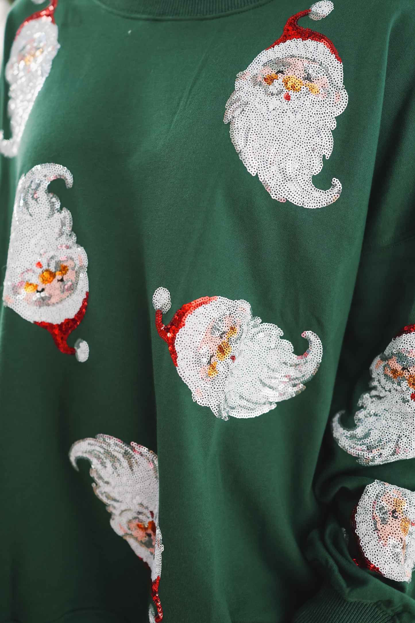 Santa's Sweetheart Sequin Pullover - Hunter Green