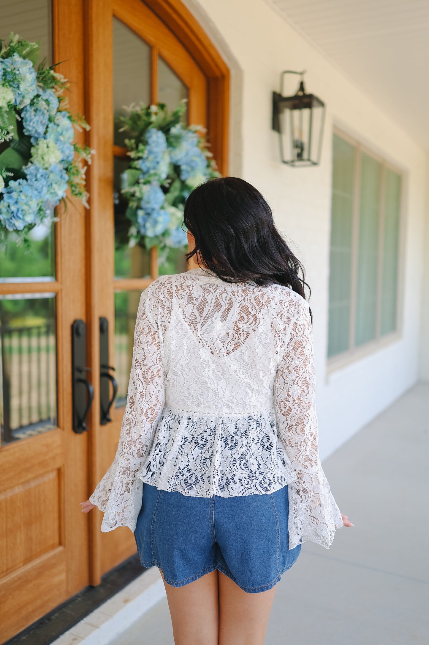 Rae Lace V-Neck Button Up Blouse - Ivory