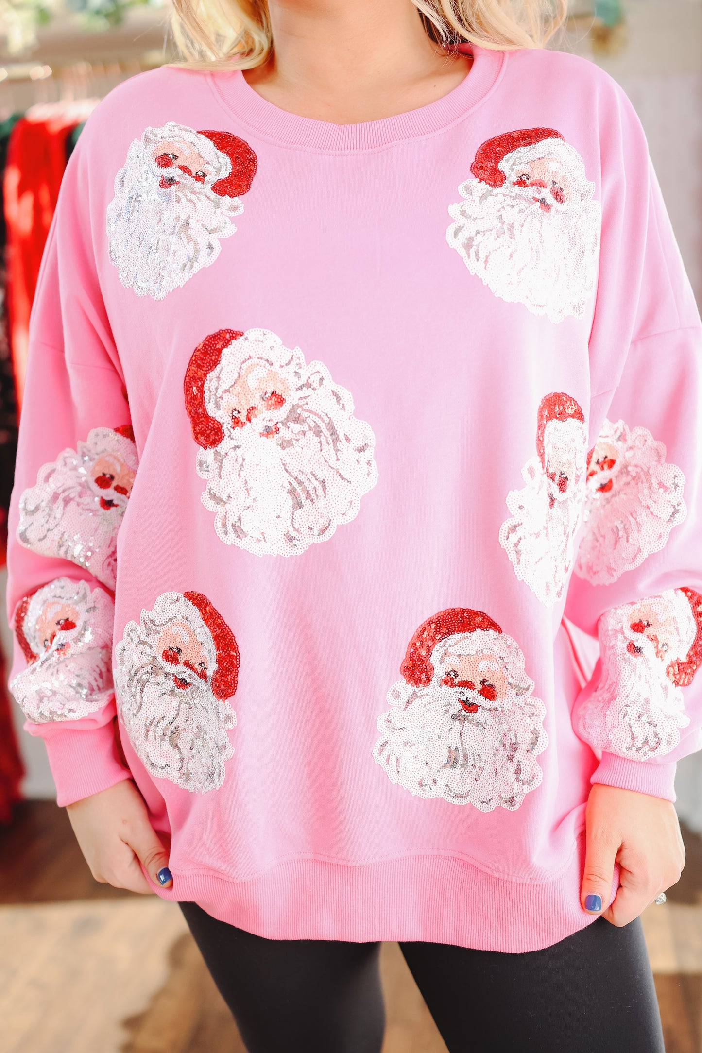 Santa Sequin Sweatshirt - Pink
