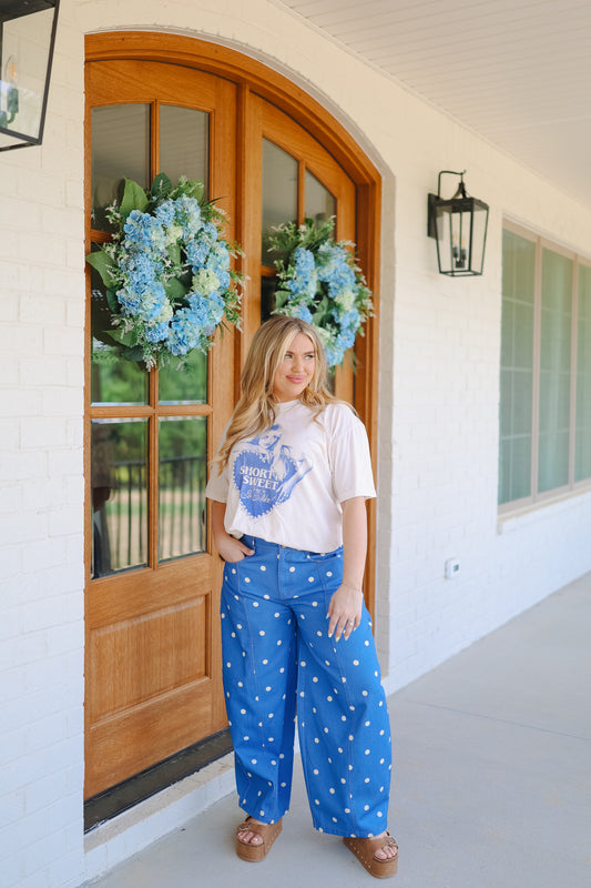 Kalida Polka Dot Wide Leg Jeans - Royal Blue