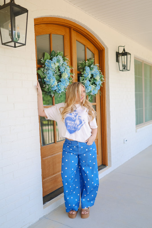 Kalida Polka Dot Wide Leg Jeans - Royal Blue