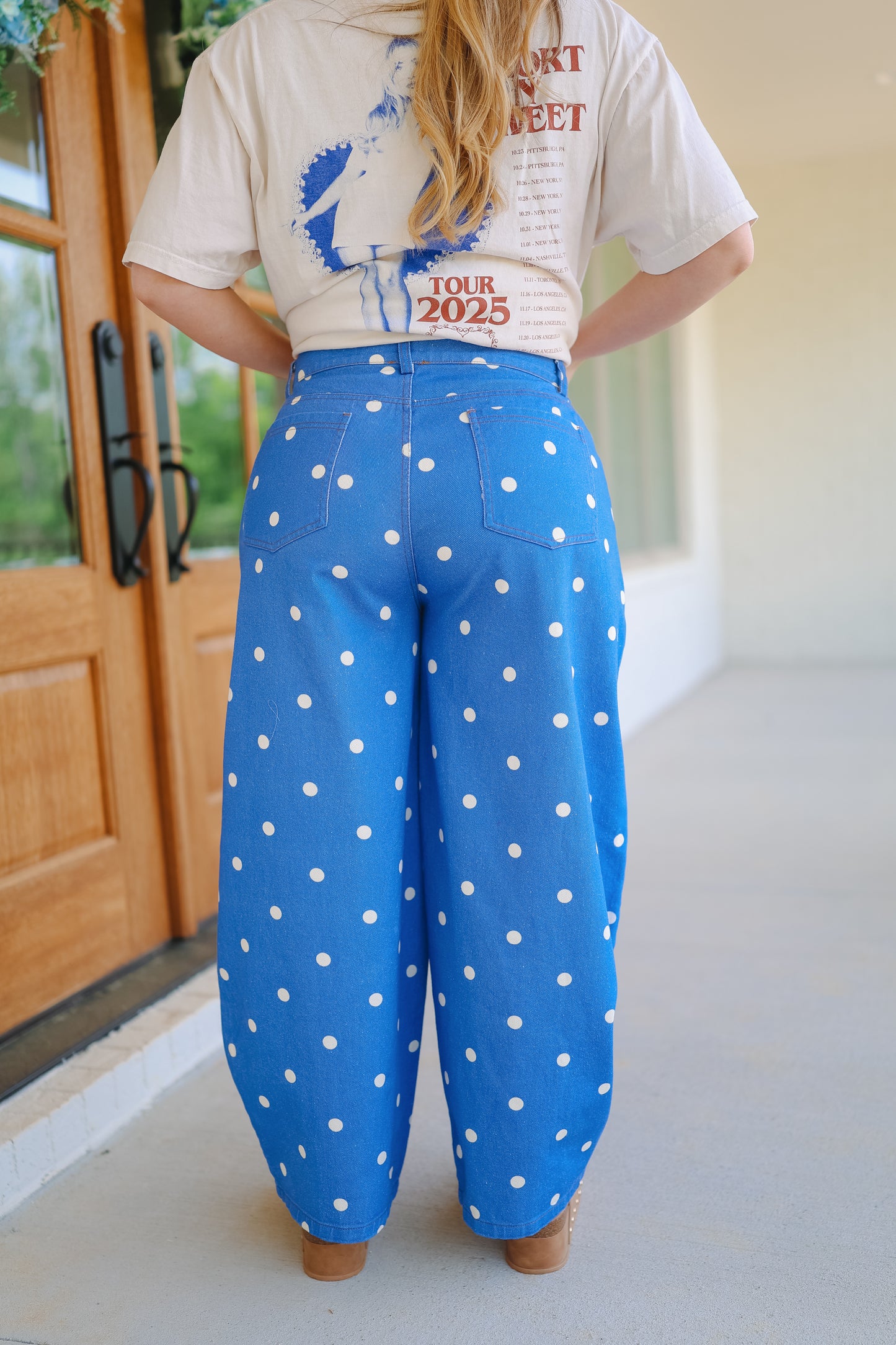 Kalida Polka Dot Wide Leg Jeans - Royal Blue