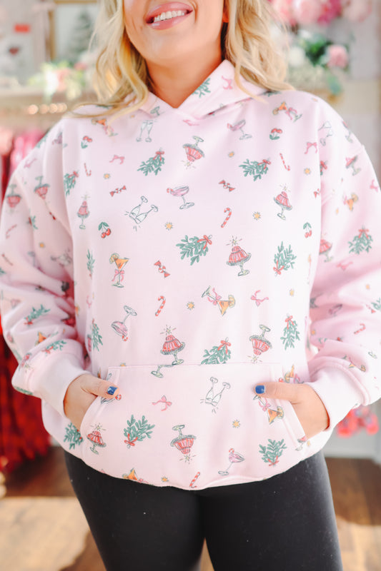 Champagne Toast Holiday Hoodie - Pink
