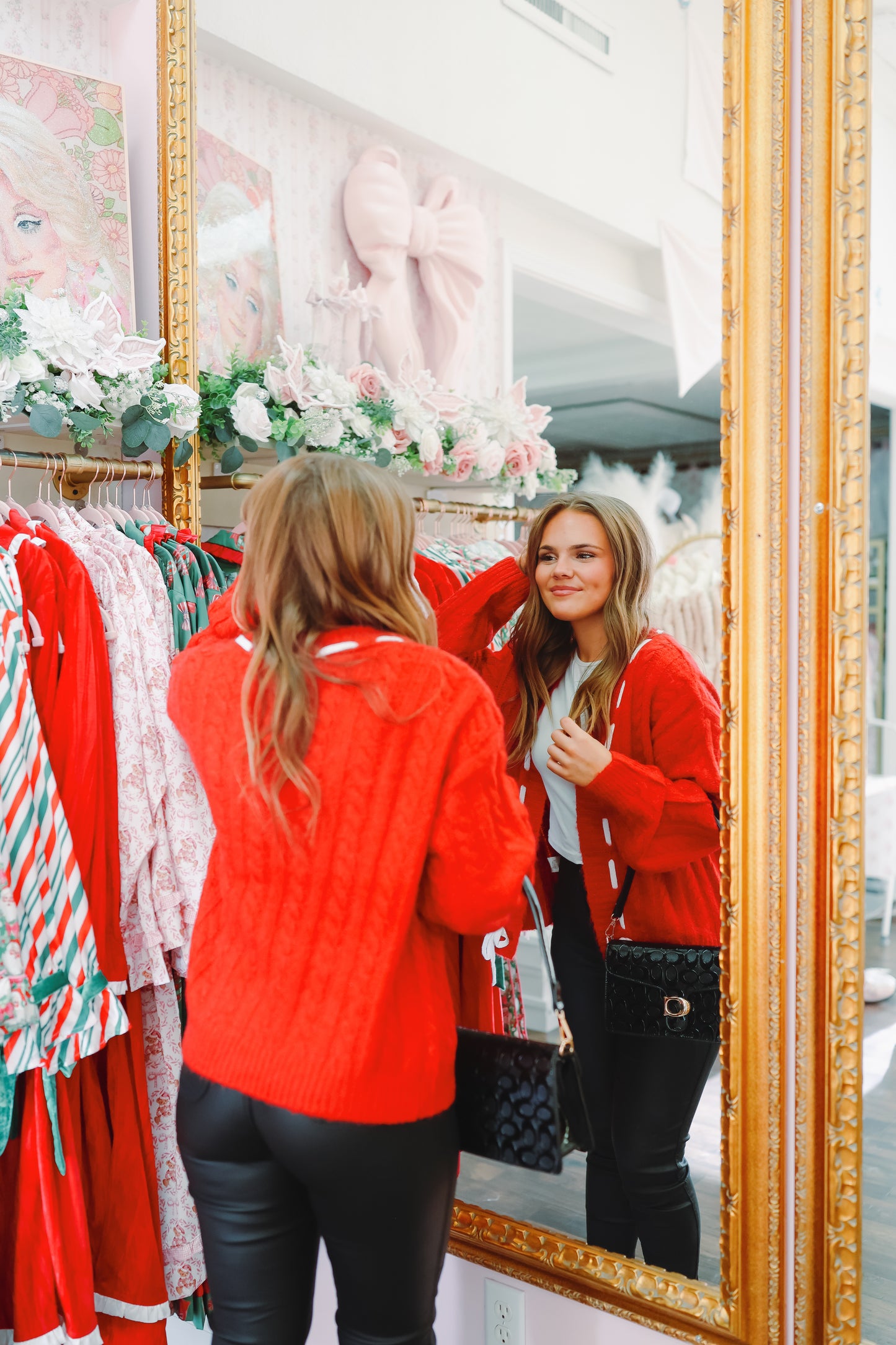 Eve Cable Knit Lace-Up Cardigan - Red