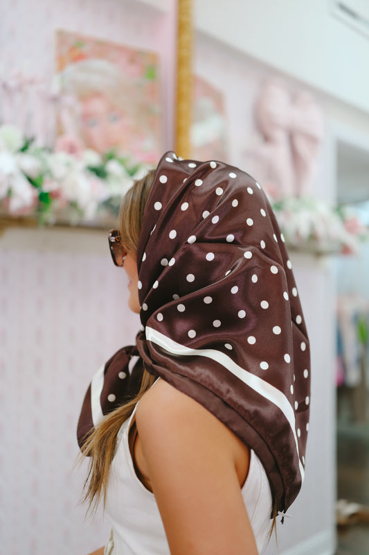 Brooke Polka Dot Bandana Scarf - Chocolate
