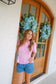 Garner Smocked Striped Dolman Sleeve Top - Pink
