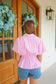 Garner Smocked Striped Dolman Sleeve Top - Pink