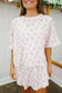 Mya Vintage Floral Waffle Knit Ruffle Lounge Set - Pink