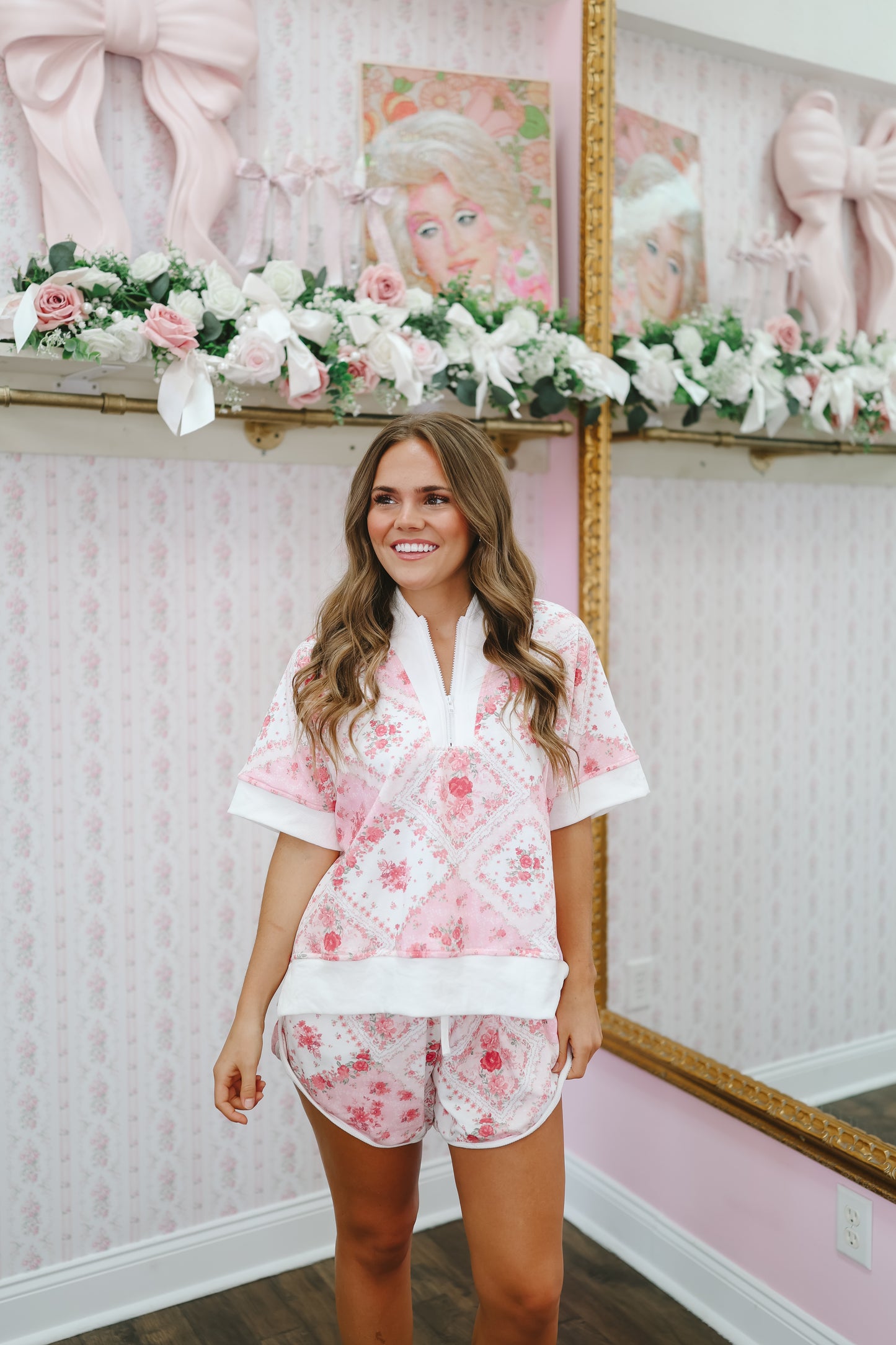 Hope Vintage Collared Shorts Set - Pink