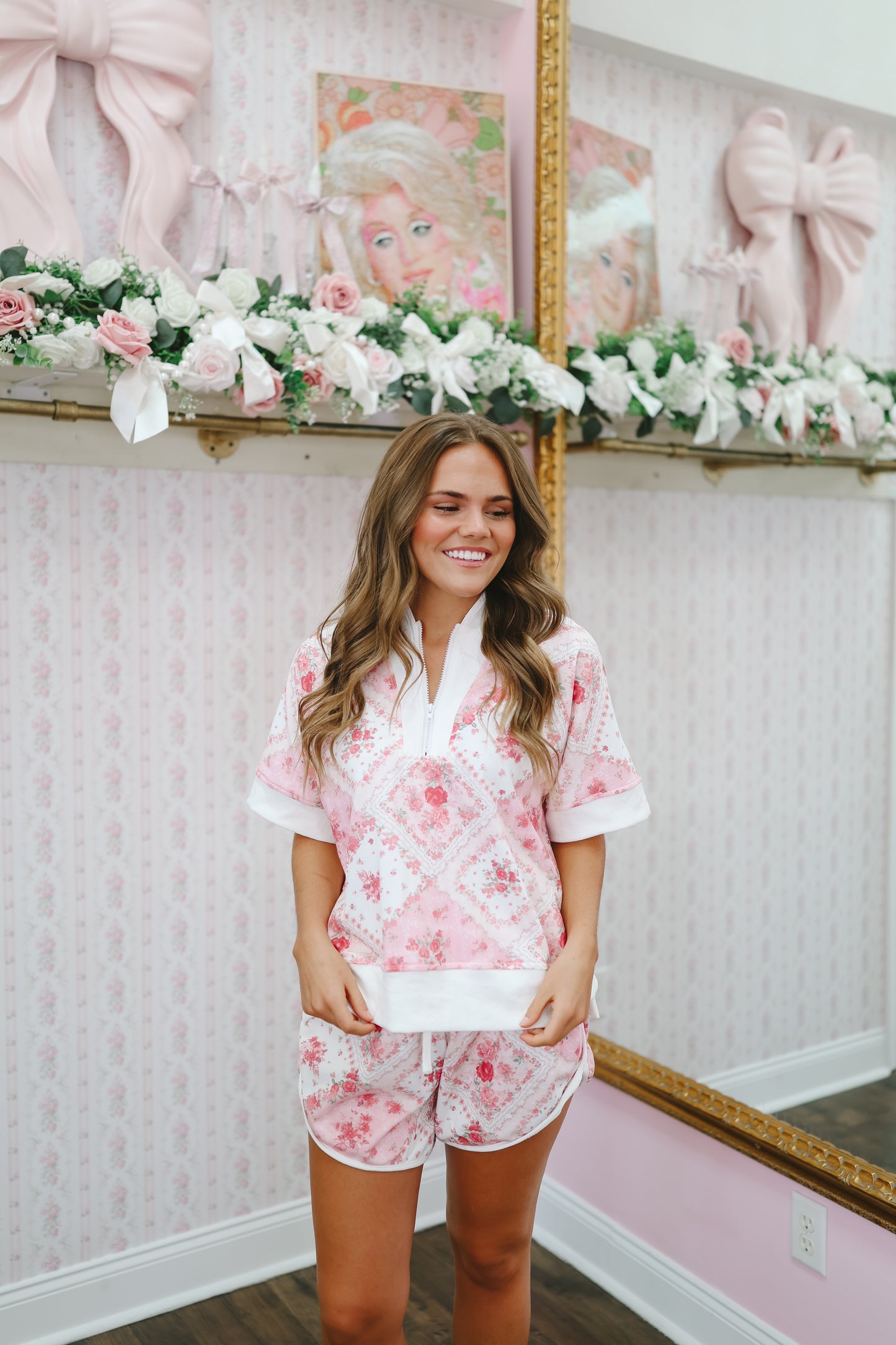 Hope Vintage Collared Shorts Set - Pink