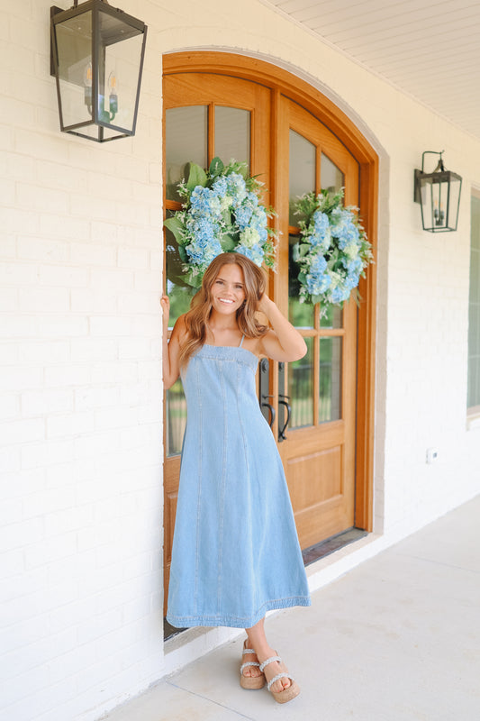 Alyce Denim Midi Dress - Light Wash