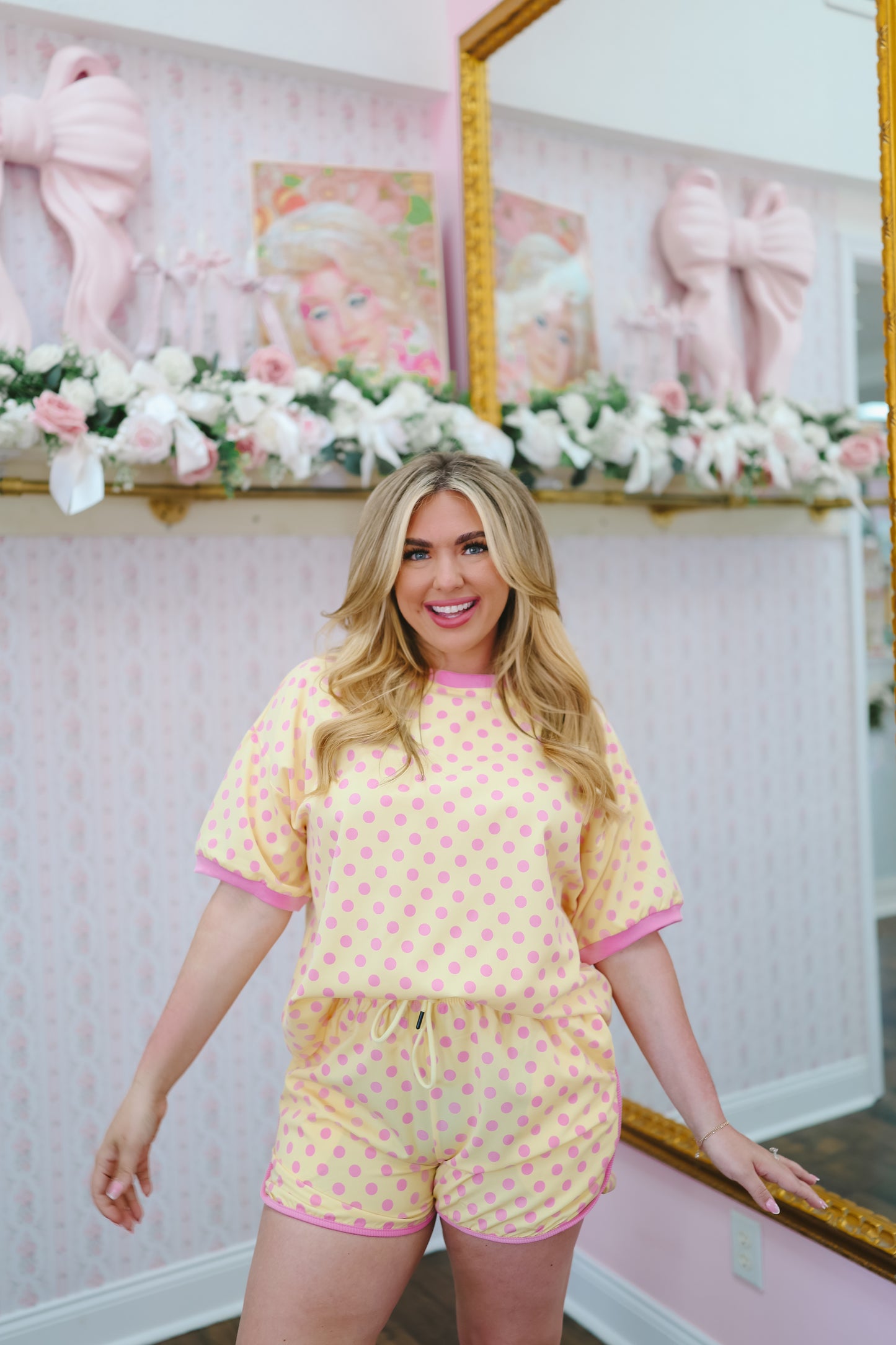 Misty Polka Dot Short Set - Yellow/Pink