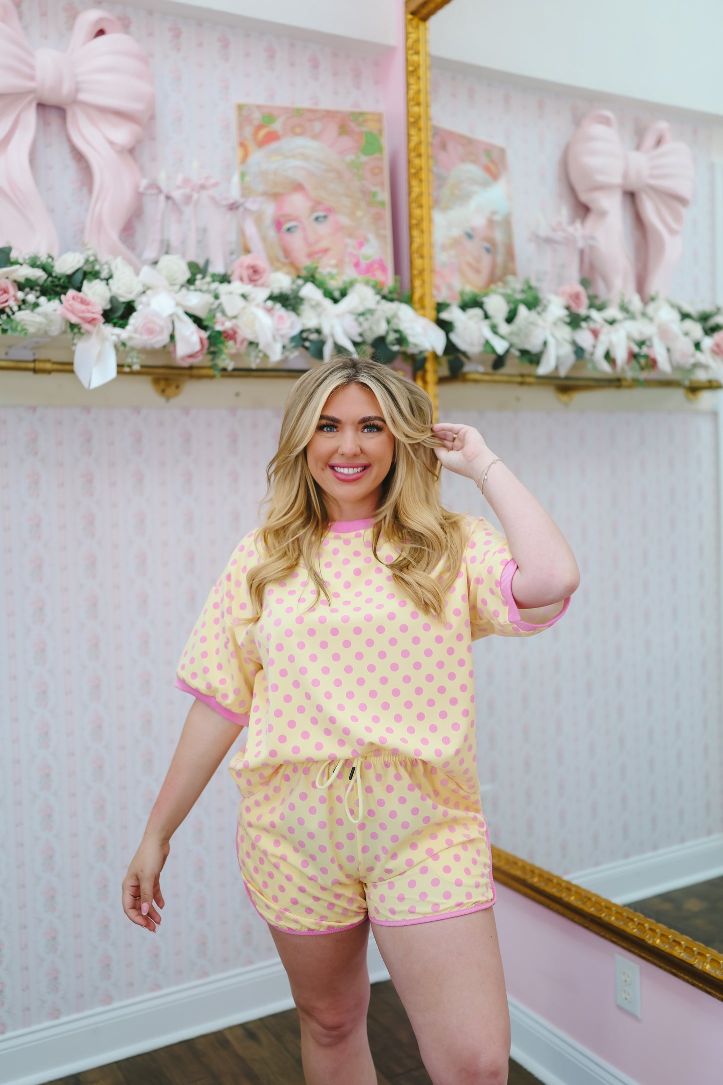 Misty Polka Dot Short Set - Yellow/Pink