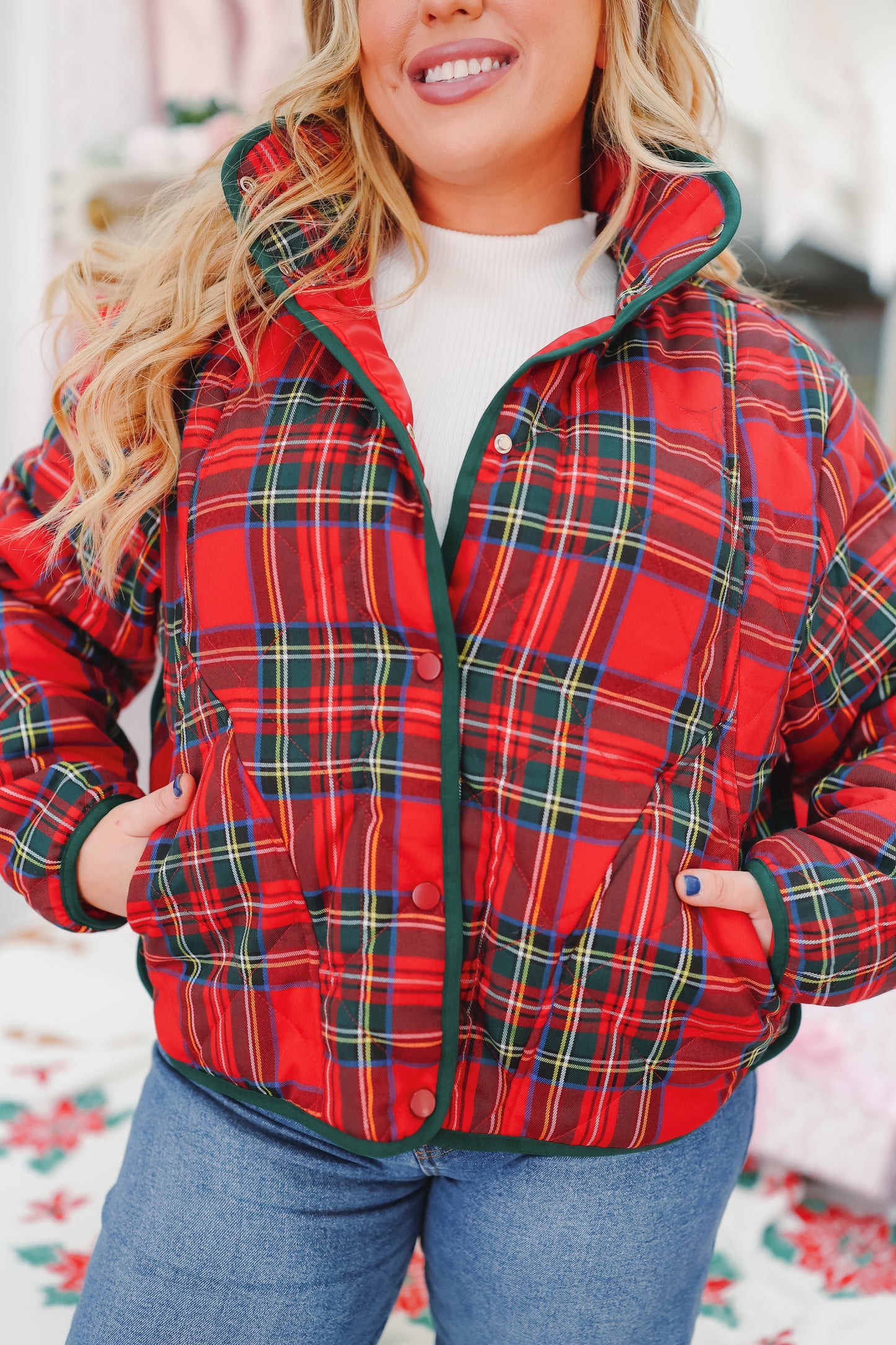 Christmas In Aspen Plaid Quilted Jacket - Red Multi