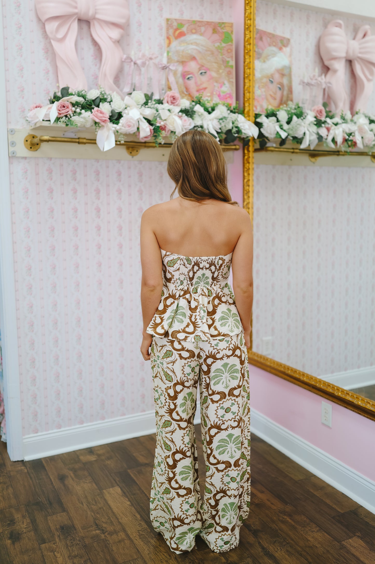 Miranda Palm Printed Tank & Pants Set - Brown/Green