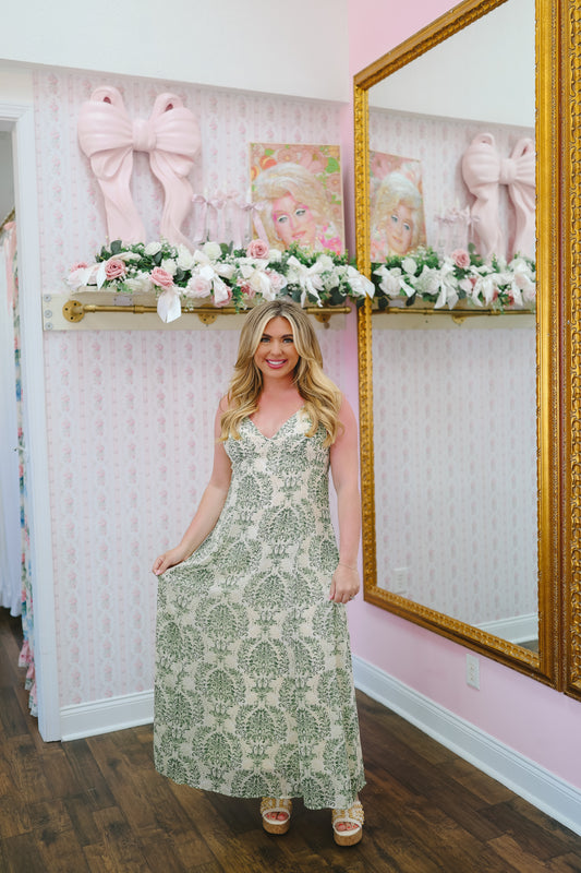 Summer Floral Maxi Dress - Sage Green