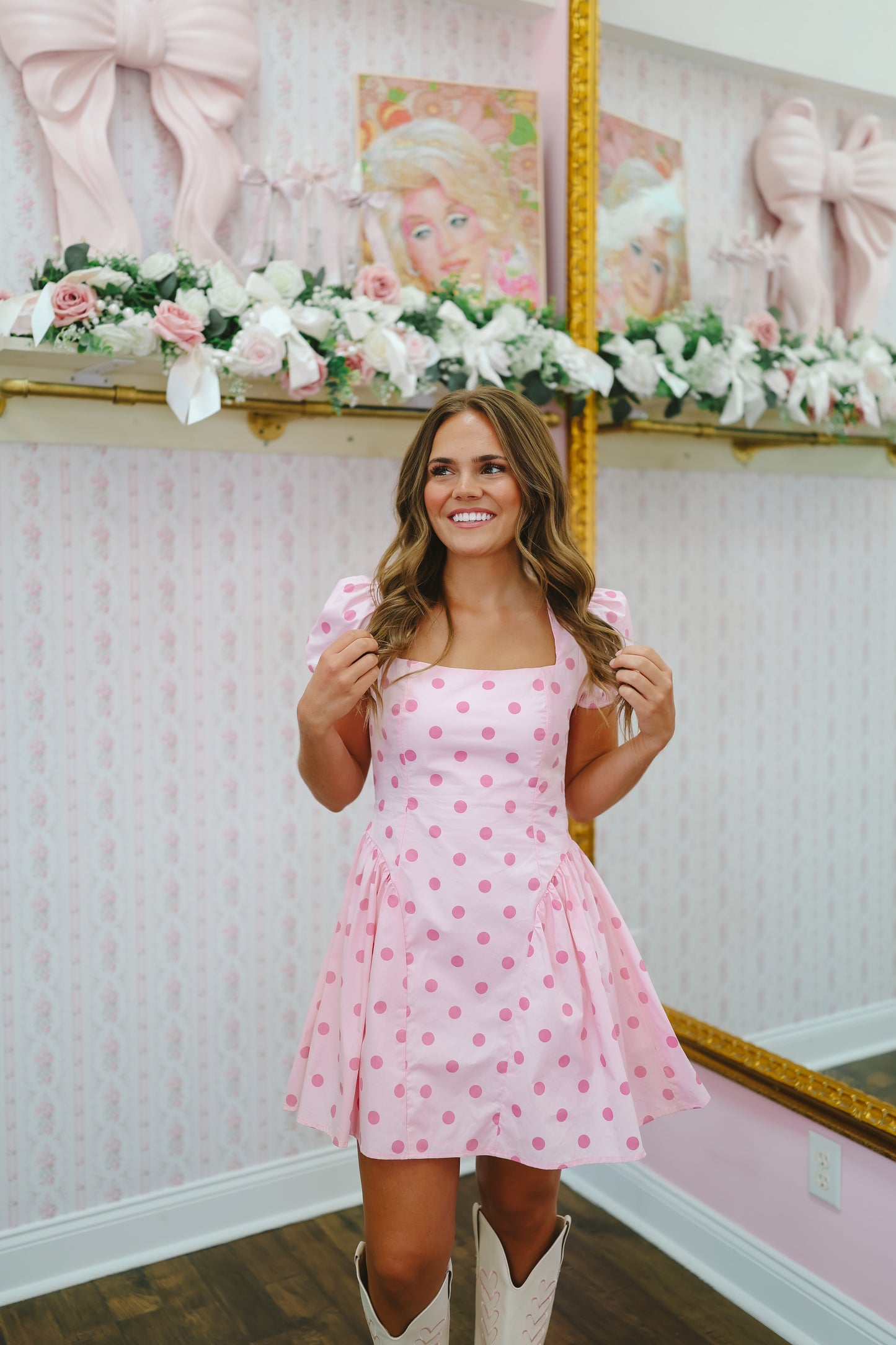 Kenna Polka Dot Flare Dress - Pink
