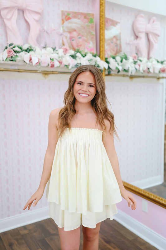 Kailyn Crinkled Tube Top Short Set - Yellow