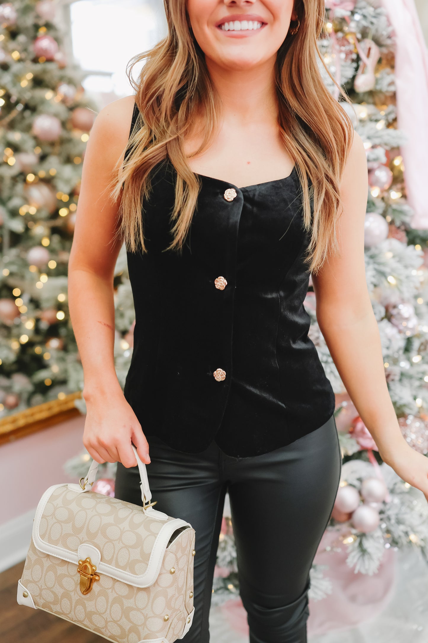 Joy Velvet Button Down Vest - Black