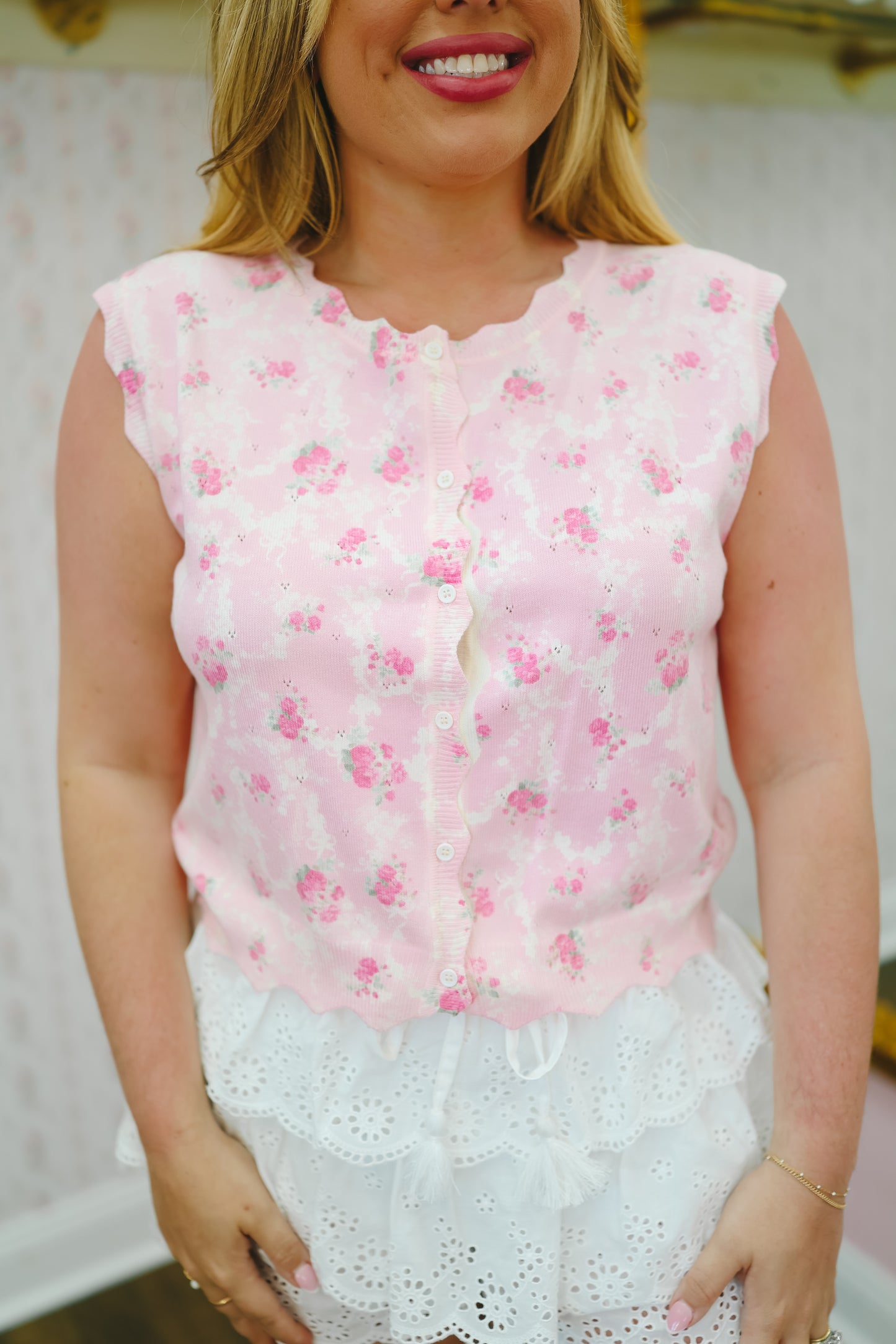 Ainsley Floral Knit Cardigan - Pink