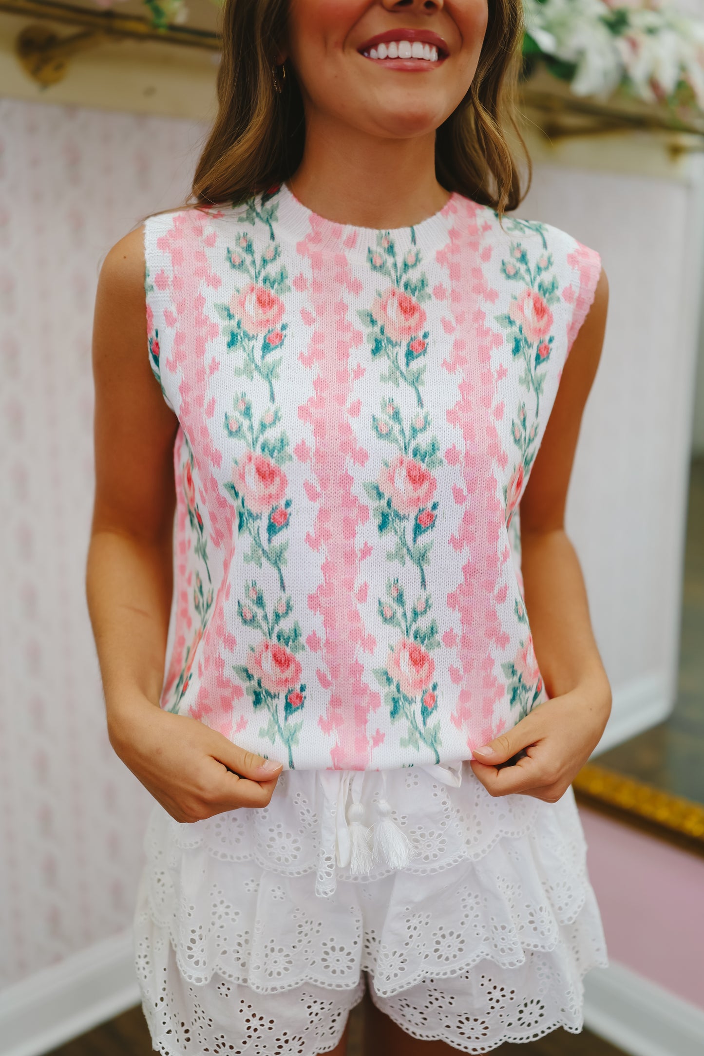 PREORDER: Rosie Floral Knit Top - Pink