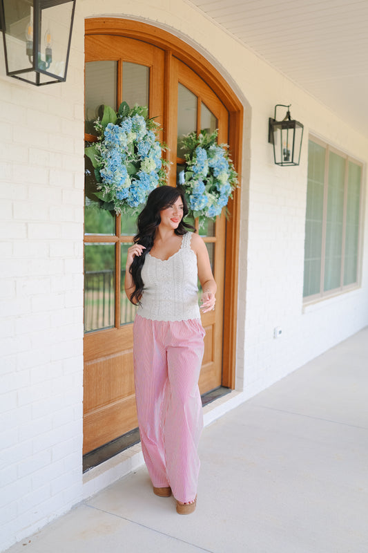Breezy Stripe Pants - Red