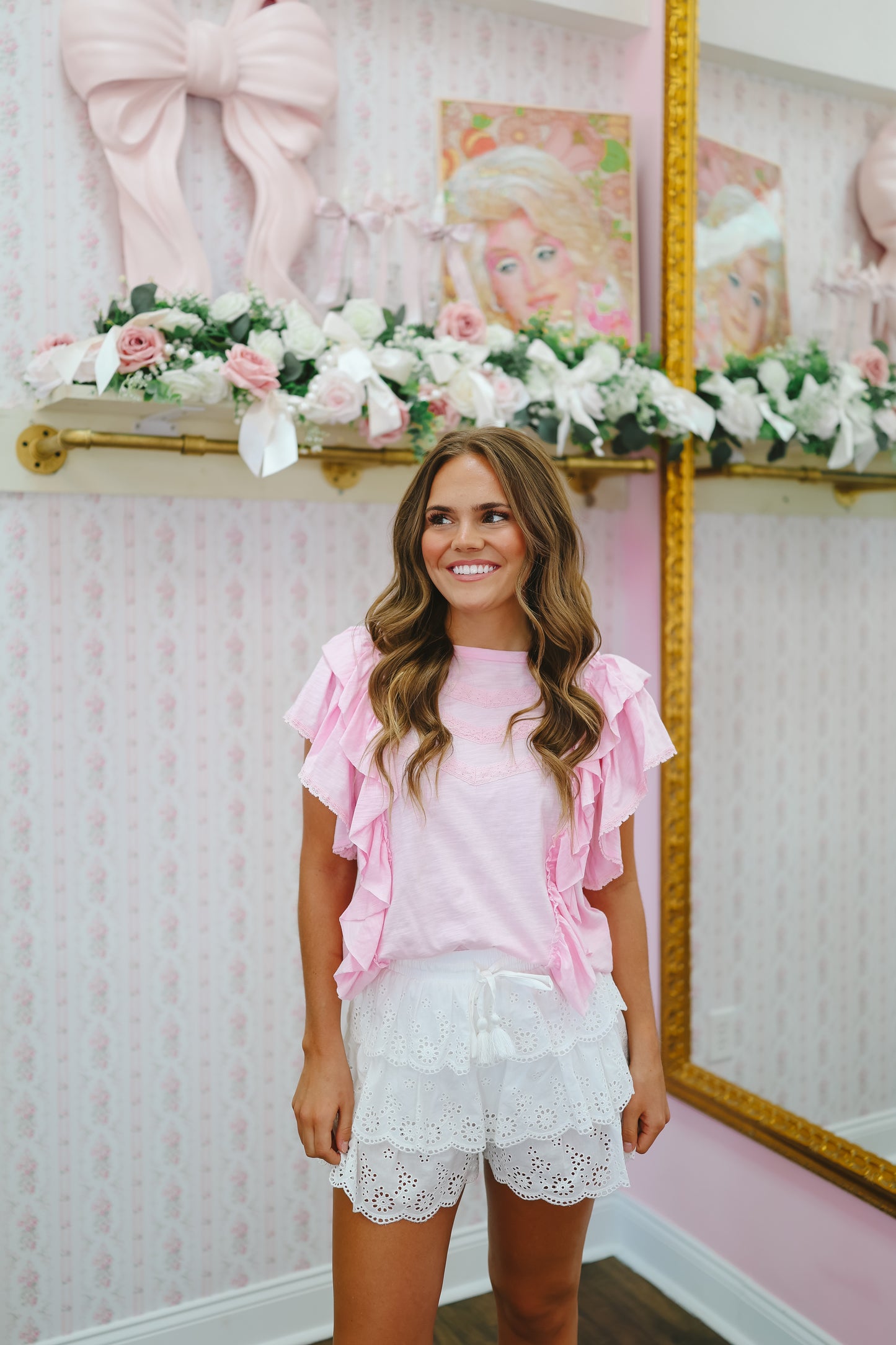 Lillie Lace Ruffle Top - Pink