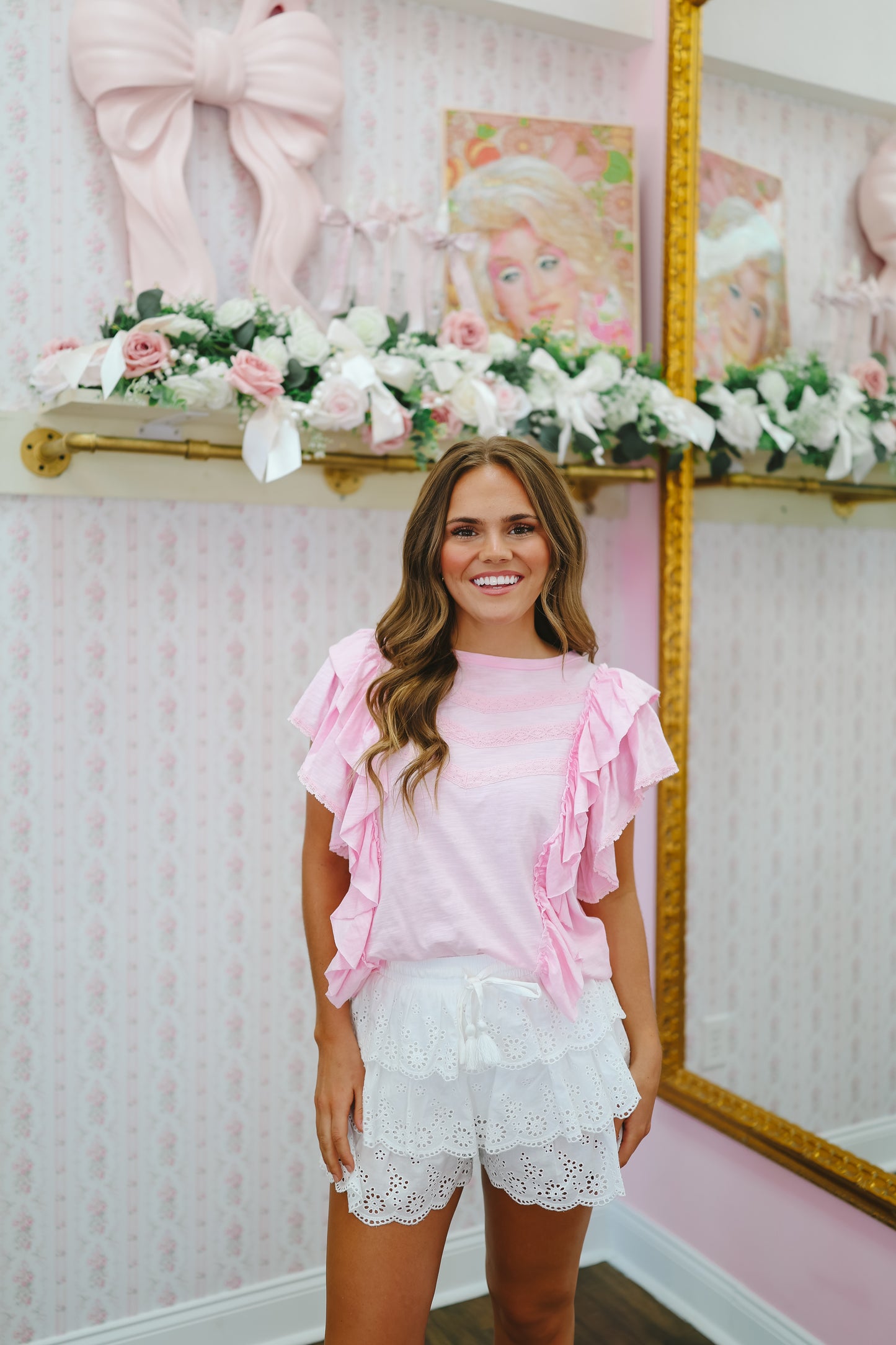 Lillie Lace Ruffle Top - Pink