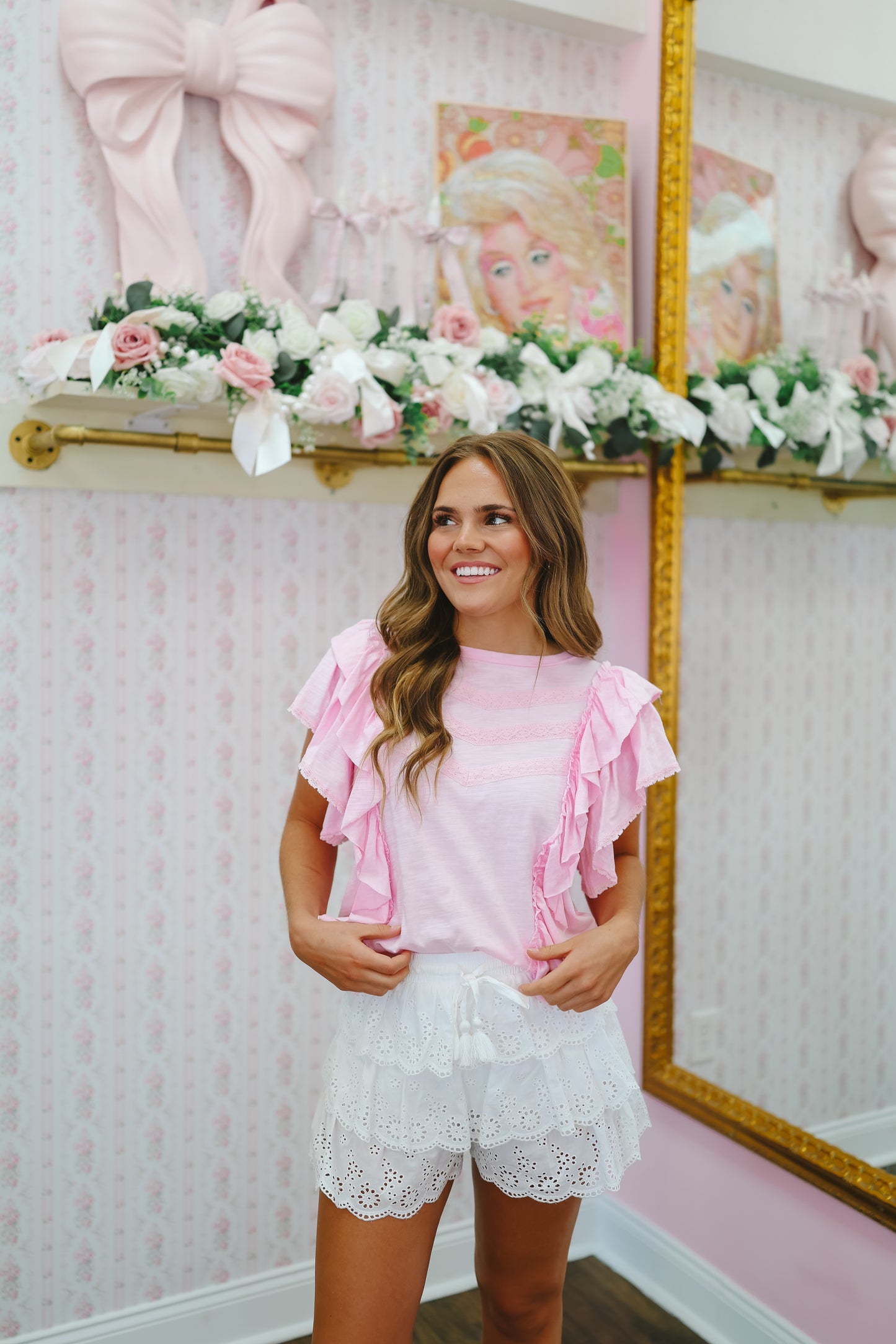 Lillie Lace Ruffle Top - Pink