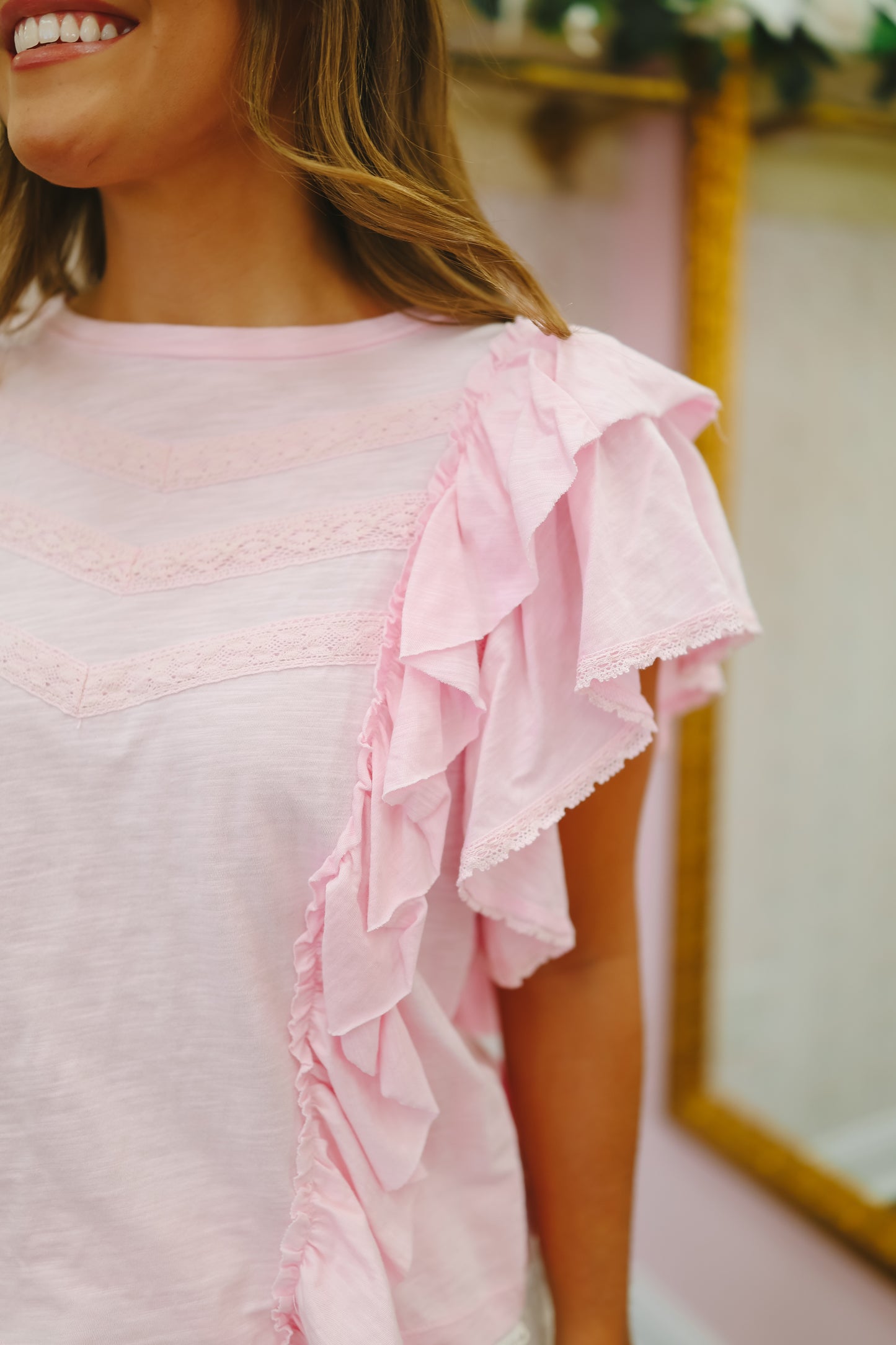 Lillie Lace Ruffle Top - Pink