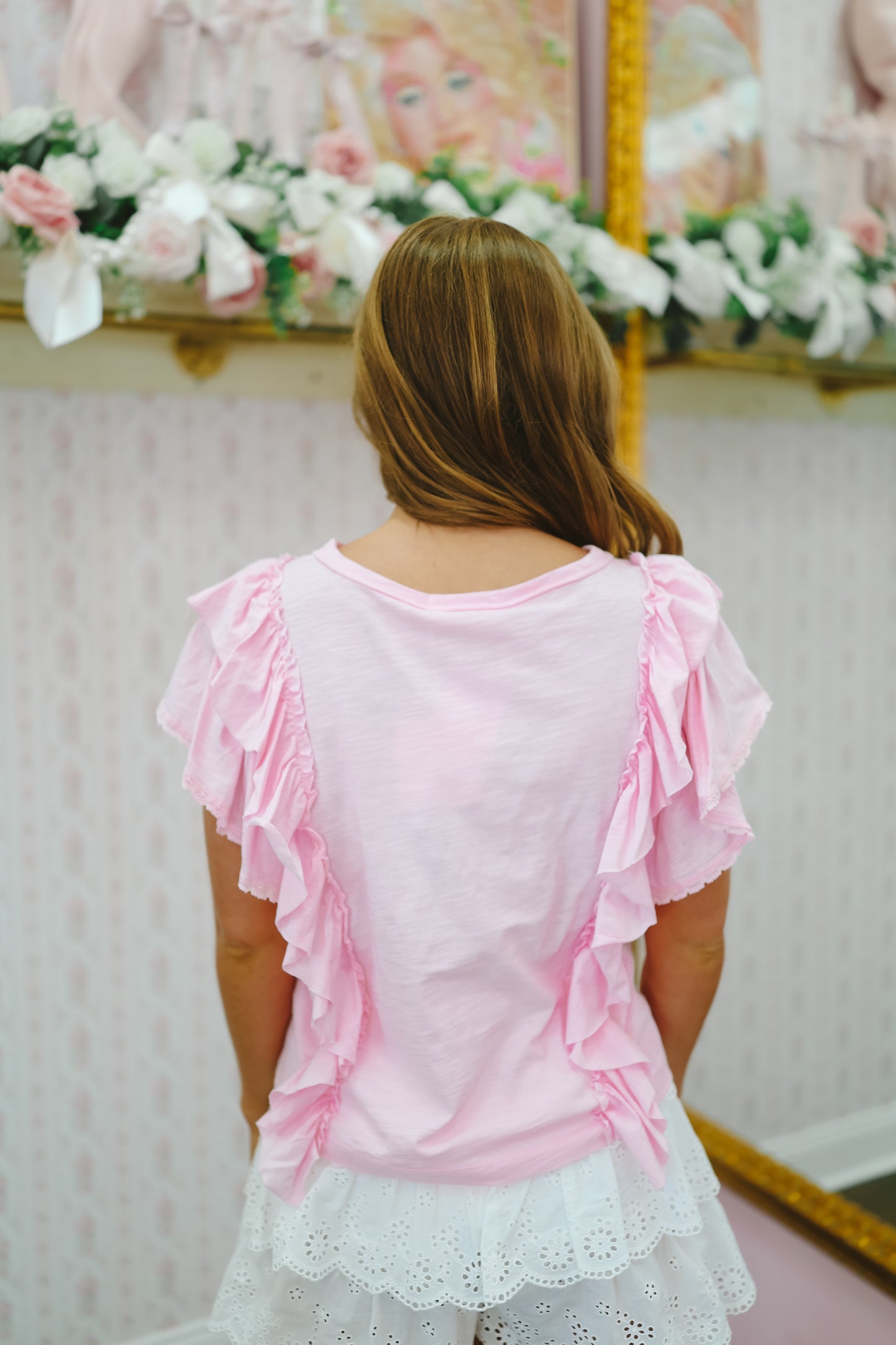 Lillie Lace Ruffle Top - Pink