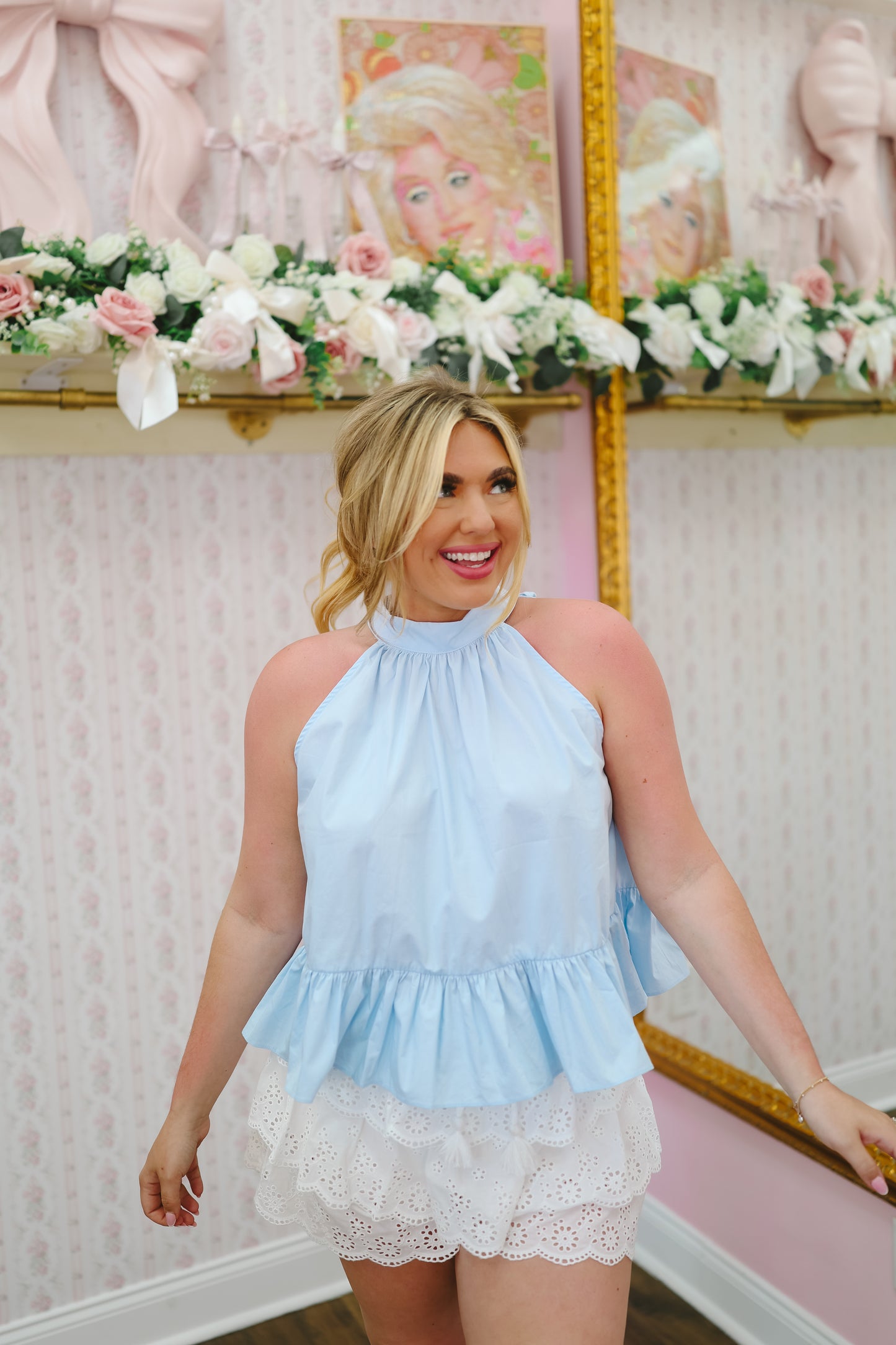 Hannah Halter Peplum Top - Blue