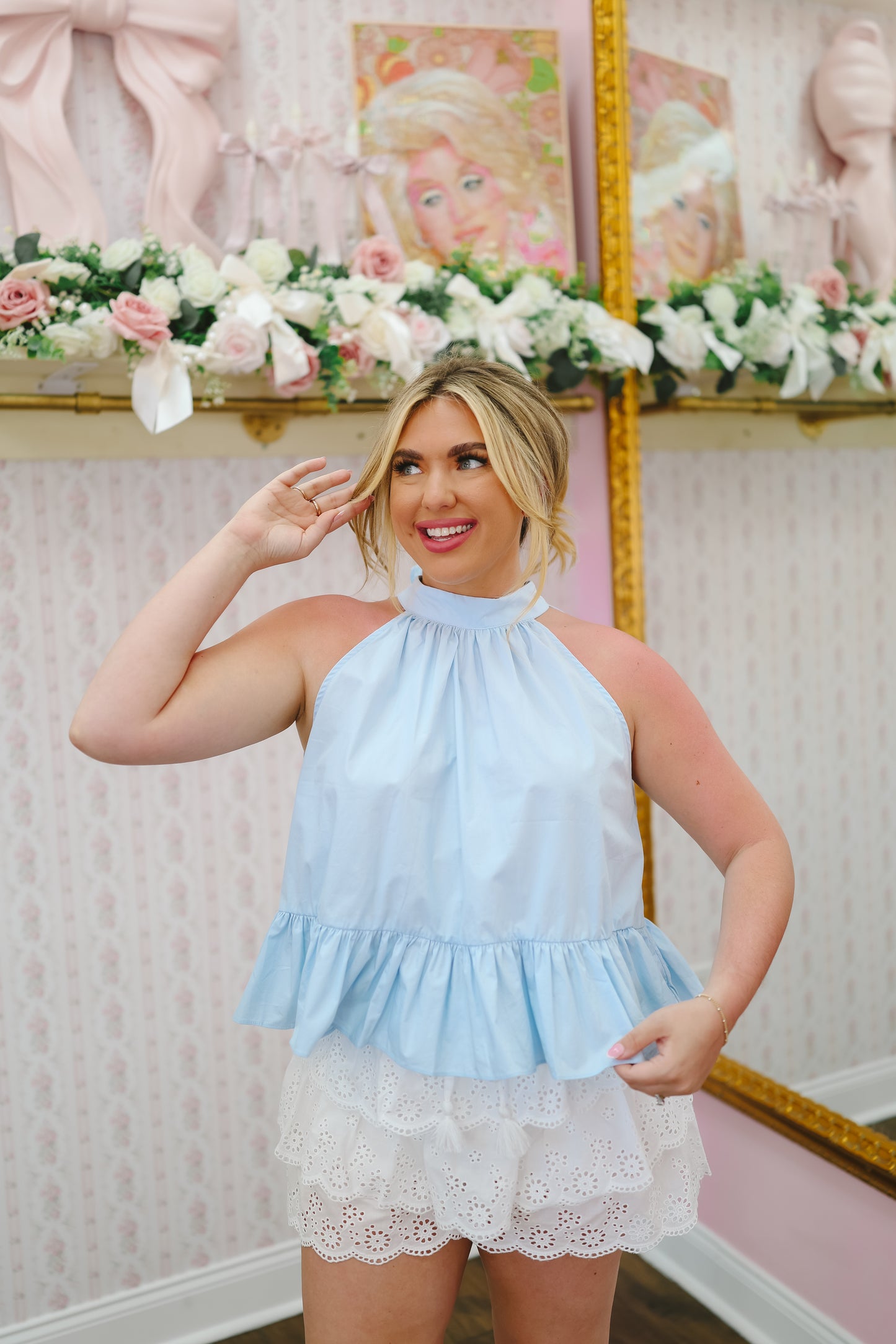 Hannah Halter Peplum Top - Blue