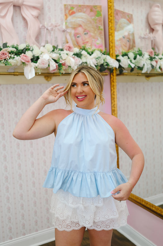Hannah Halter Peplum Top - Blue