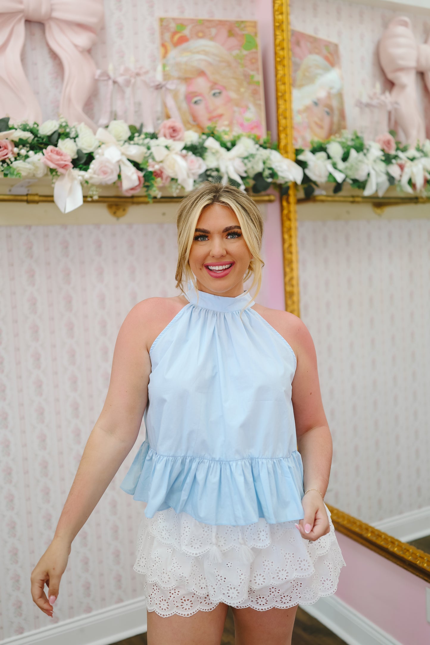 Hannah Halter Peplum Top - Blue