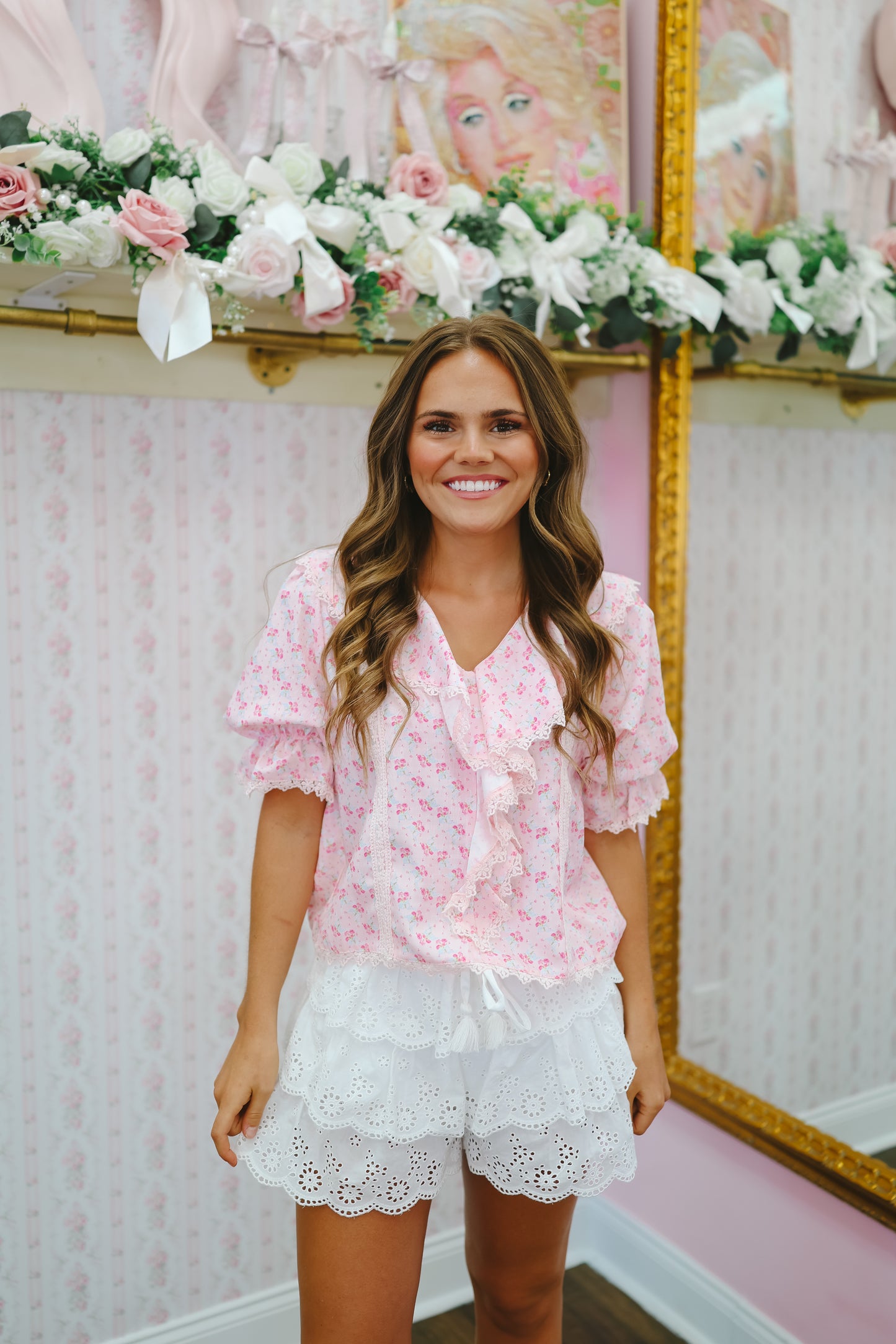 Lyric Ruffle Lace Blouse - Pink