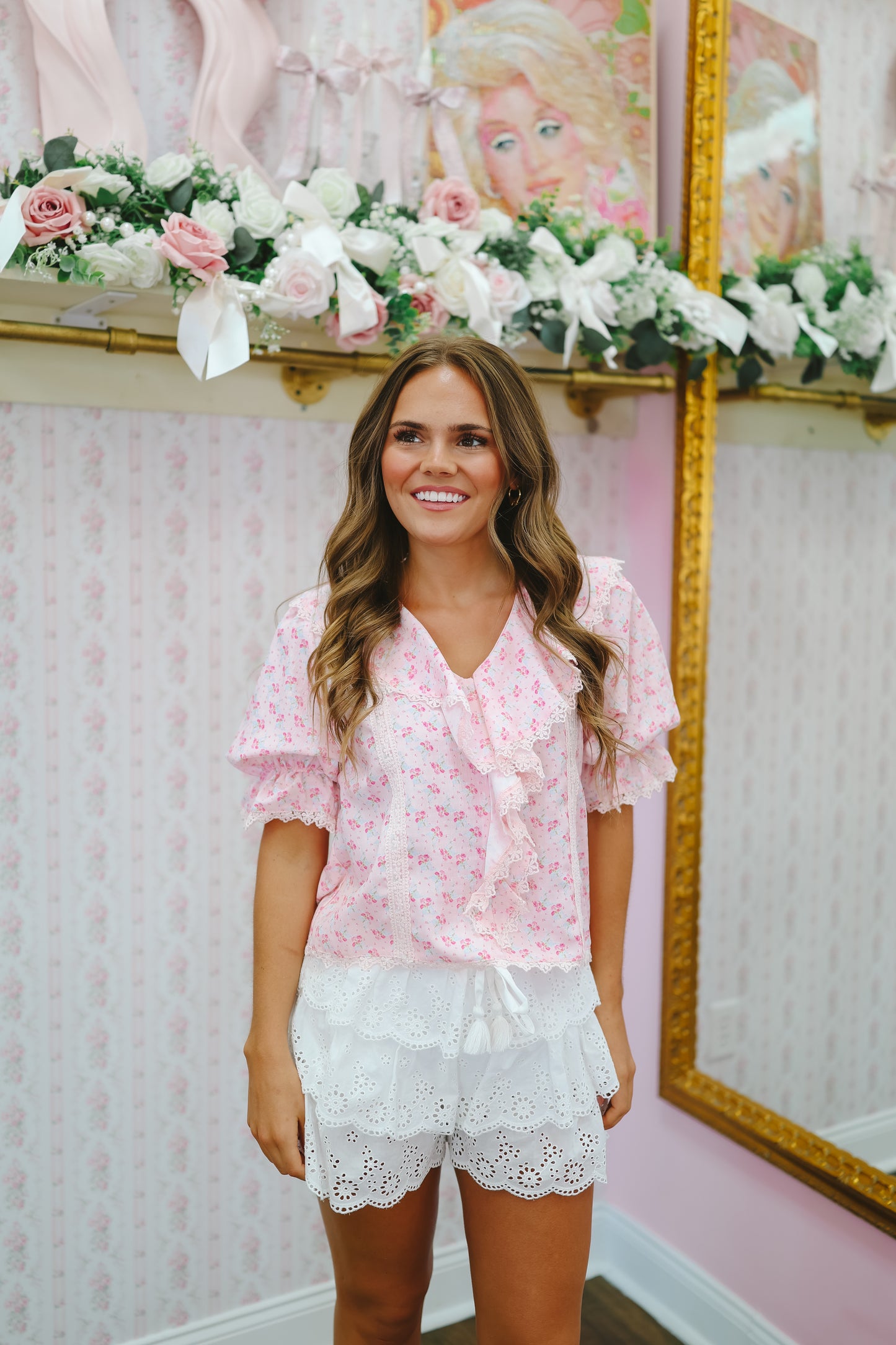 Lyric Ruffle Lace Blouse - Pink