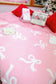 Bow Print Cozy Sherpa Blanket - Cream/Pink