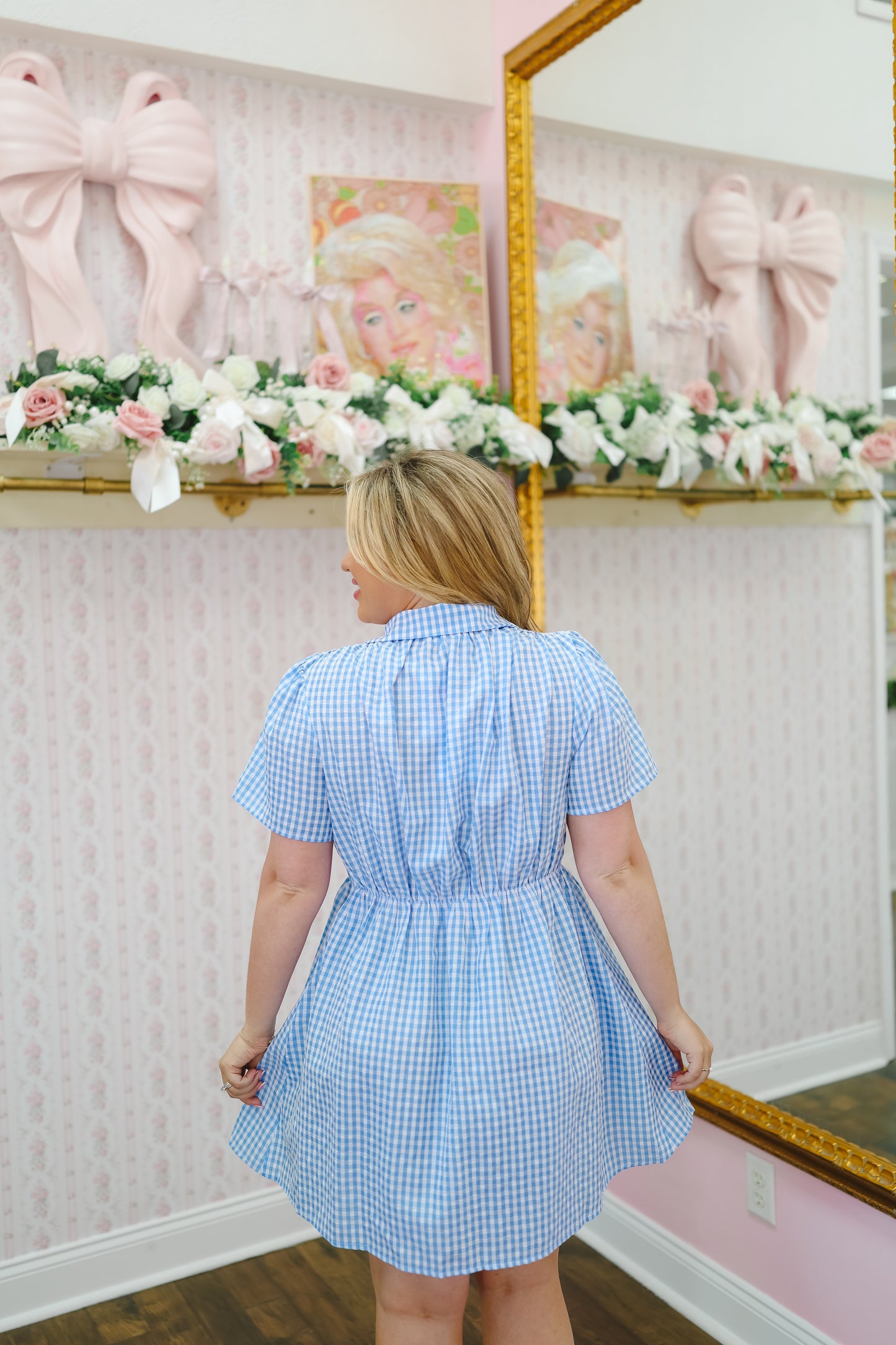 Larkin Gingham Button Down Smocked Dress - Blue