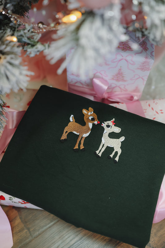 Rudolph & Clarice Christmas Sweatshirt - Hunter Green