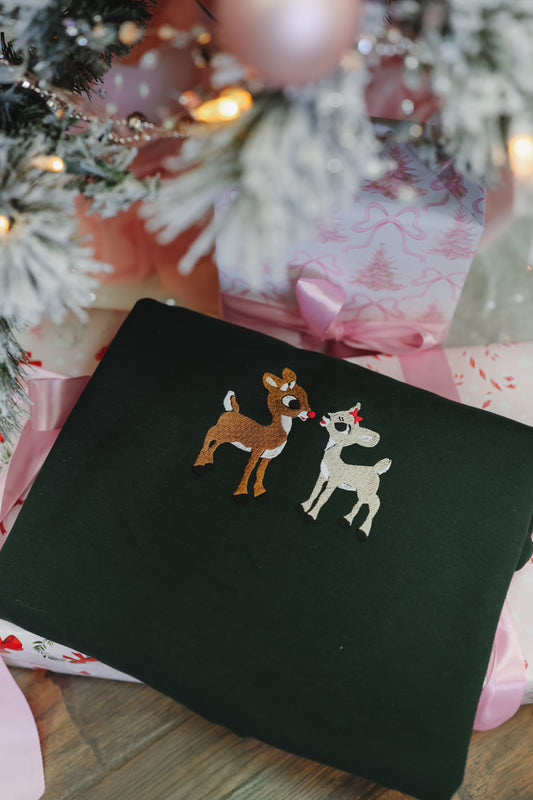 Rudolph & Clarice Christmas Sweatshirt - Hunter Green