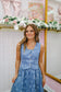 Adrien Floral Denim Jacquard Corset Dress - Medium Wash