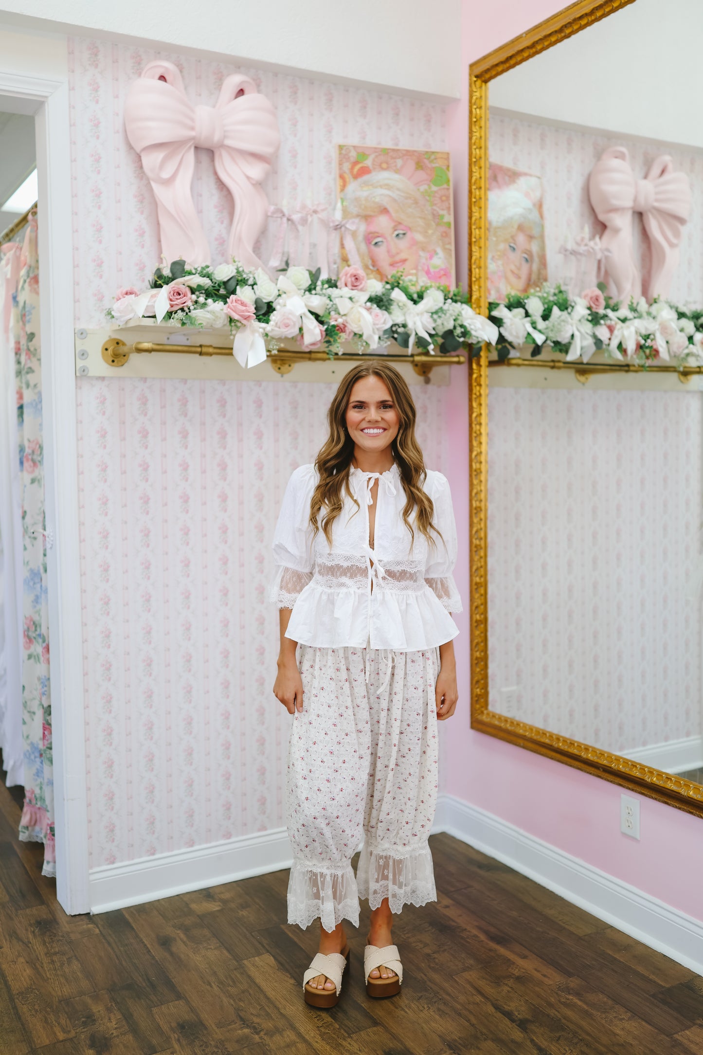 Faith Floral Lace Trim Pants - Ivory