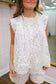 Priscilla Pleated Floral Lace Trim Top - Ivory