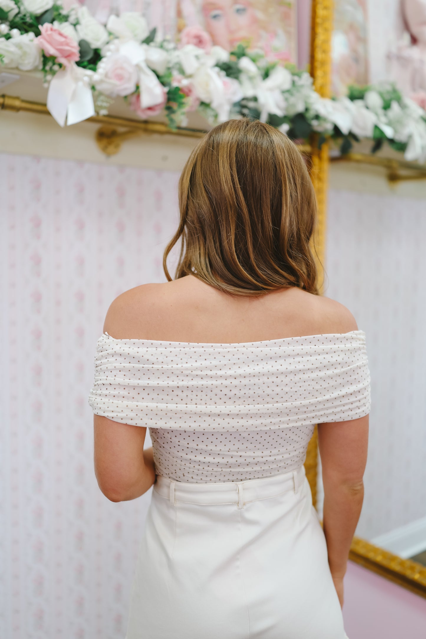 Porter Polka Dot Off Shoulder Top - Cream