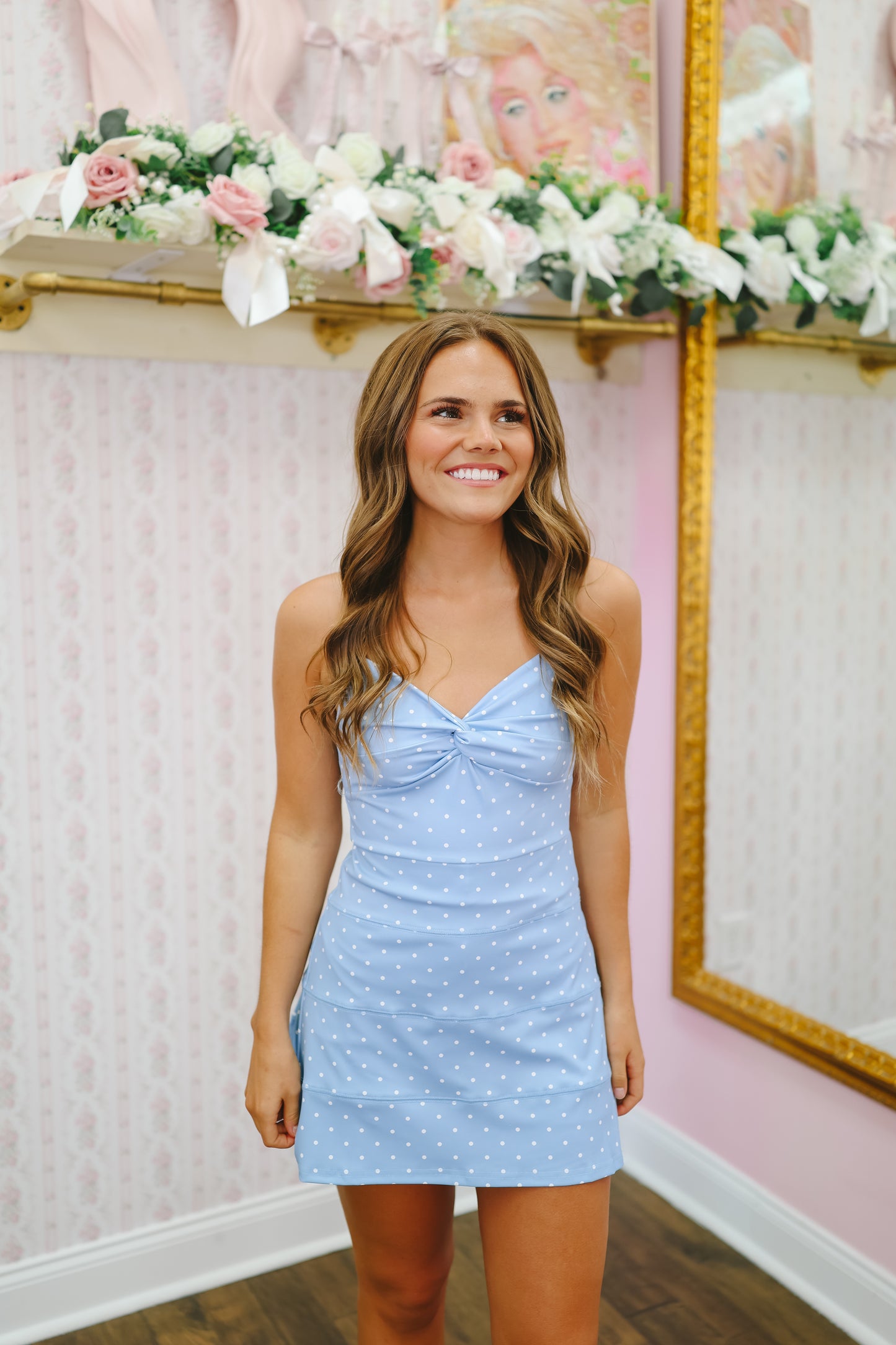 Willow Polka Dot Flare Active Romper - Blue