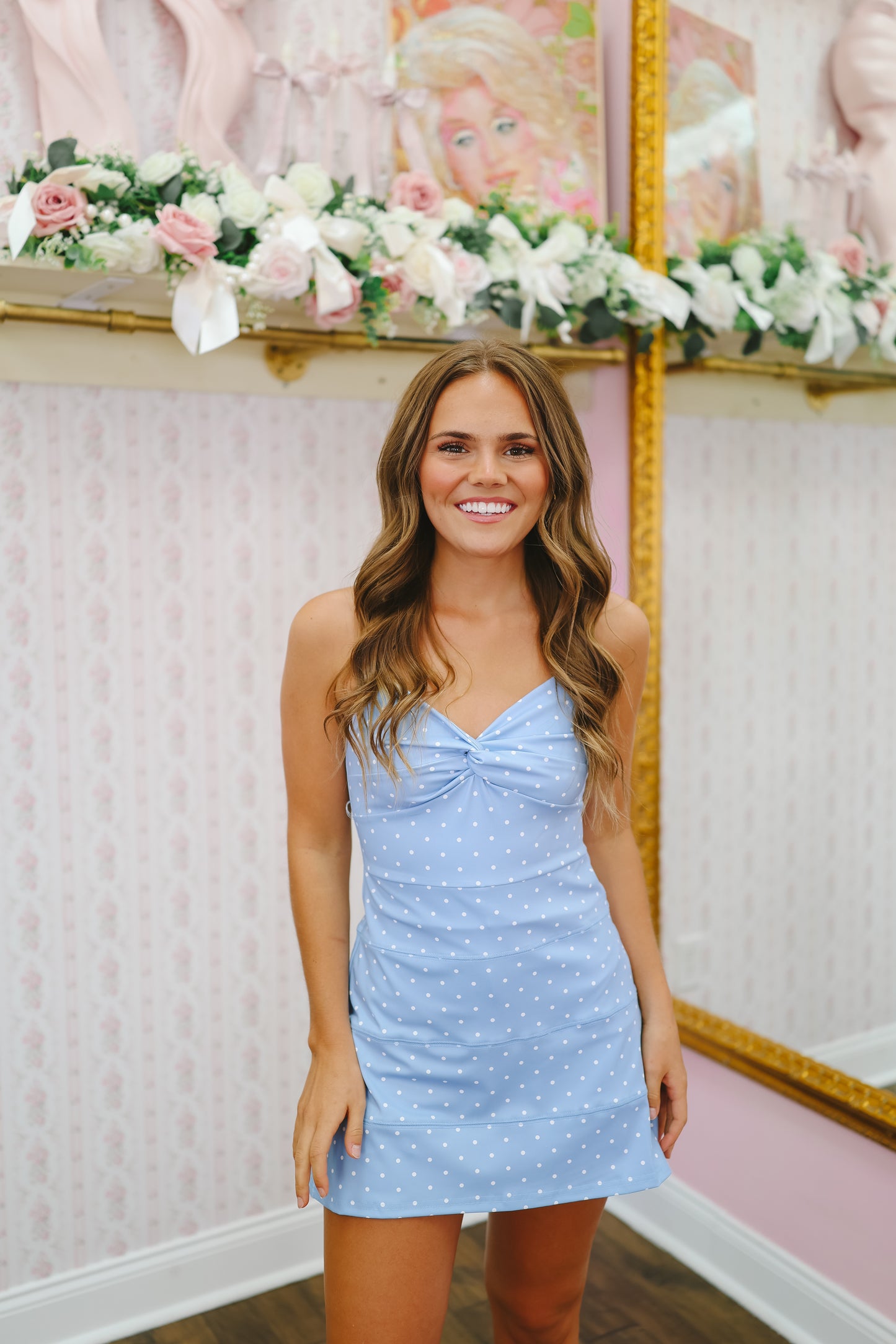 Willow Polka Dot Flare Active Romper - Blue