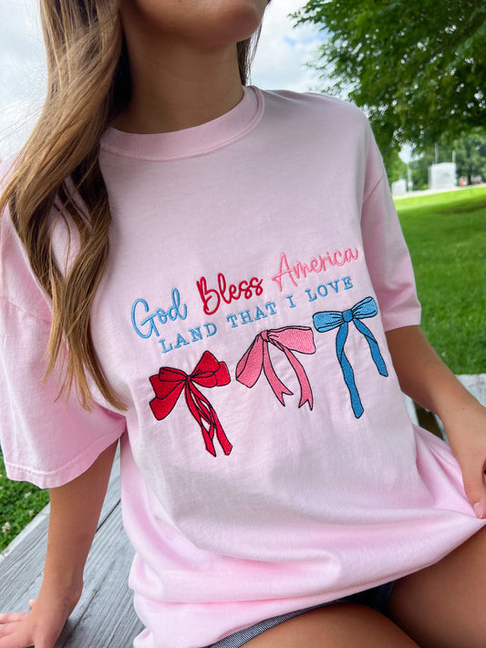 CUSTOM ORDER: God Bless America Tee or Sweatshirt- Baby Pink