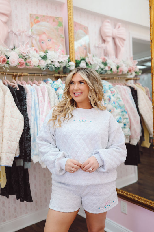 Stephanie Embroidered Quilted Set - Heather Grey