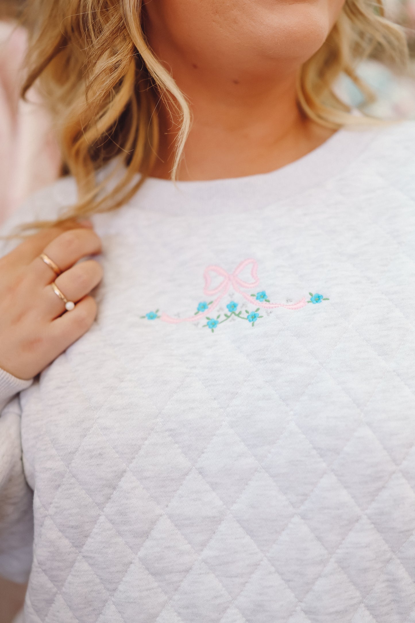 Stephanie Embroidered Quilted Set - Heather Grey